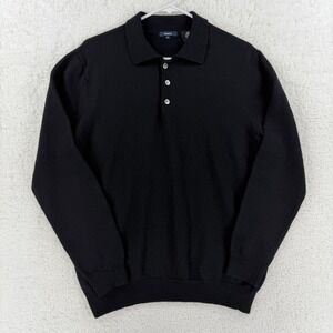 Bossini Sweater‎ Mens XL Black 100% Wool Collared Button Polo Knit Pullover
